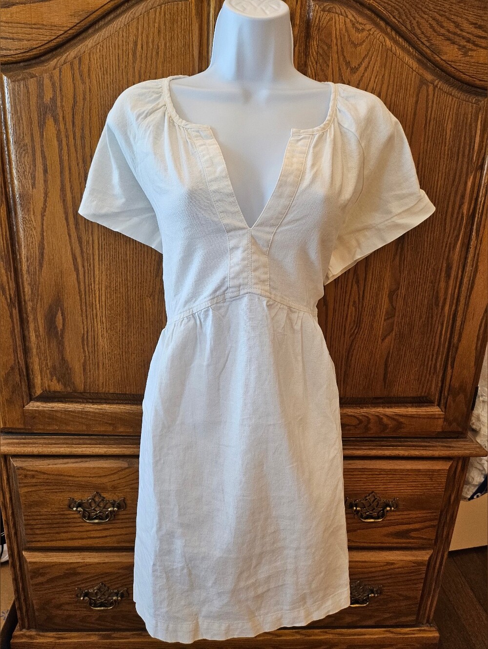 V-Neck Short Sleeve Cotton Dress